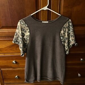 NWT soft, thicker material brown shirt with leopard sleeves. Great stitching!
